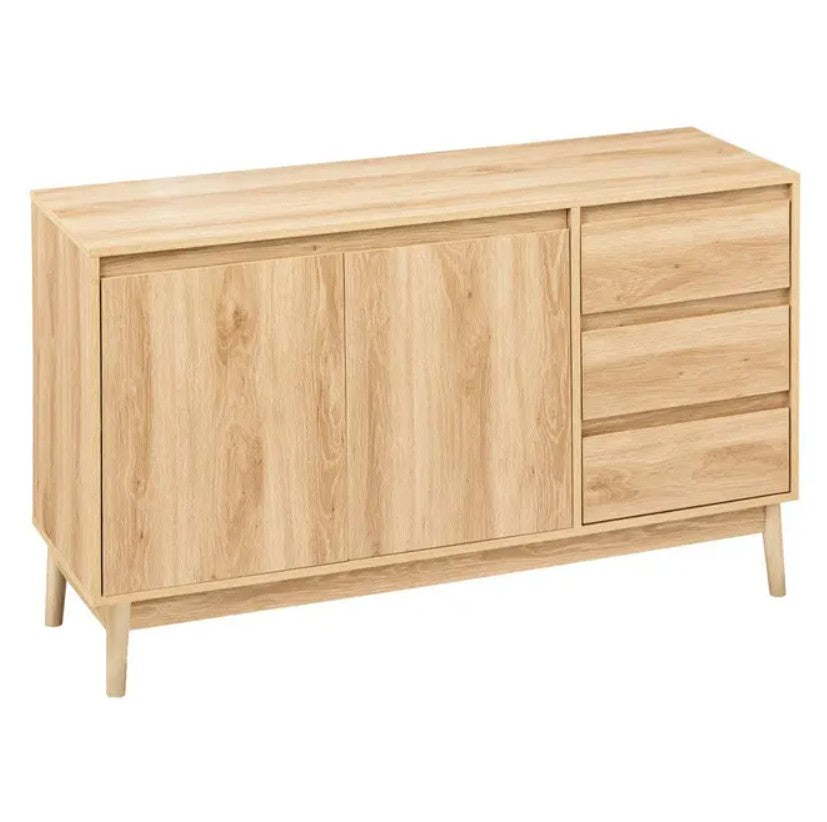 Buffet avec placard et 3 tiroirs effet chêne naturel