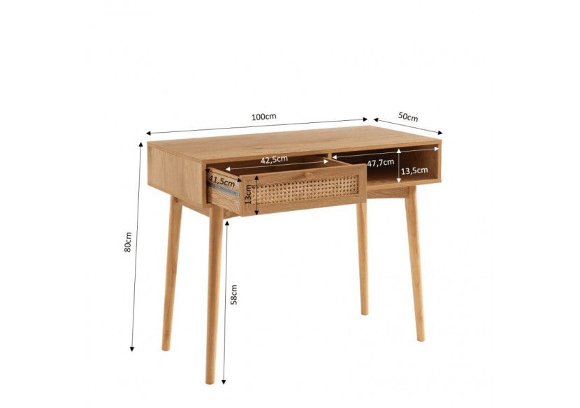 Bureau droit avec tiroir en cannage