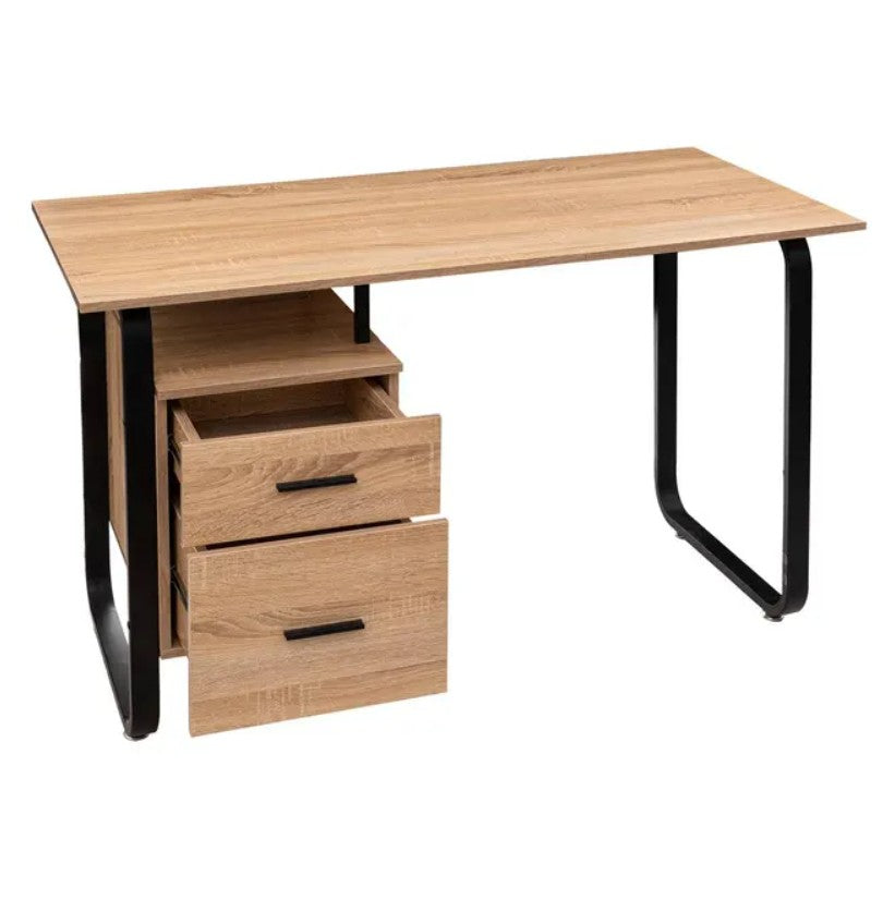 Bureau avec caisson effet bois et noir