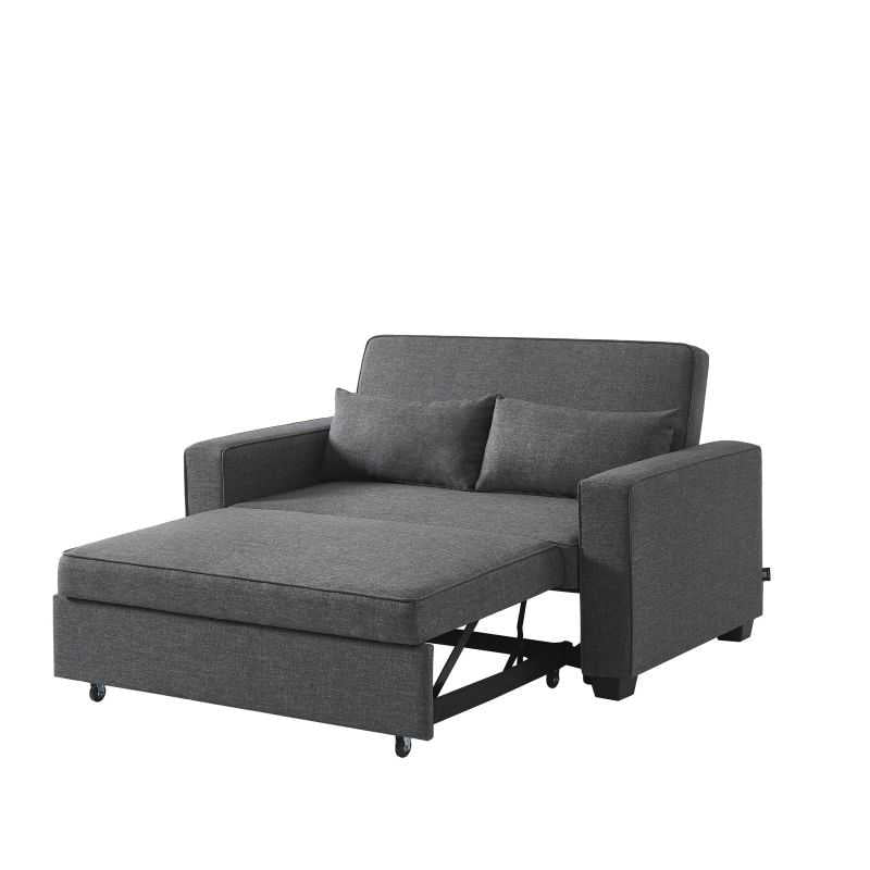 Canapé droit convertible 2 places en tissu gris