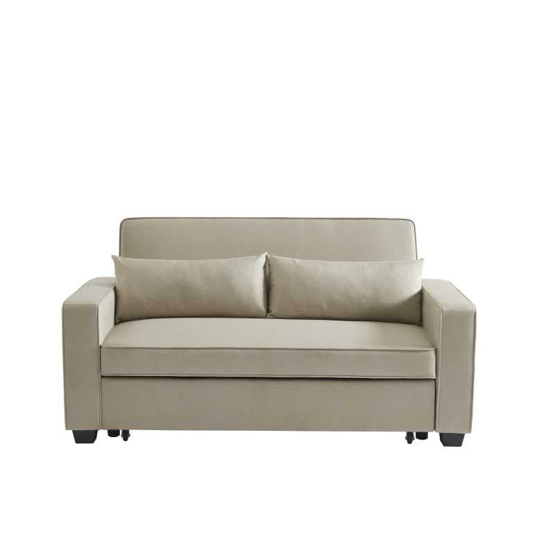 Canapé droit convertible 3 places en tissu grège