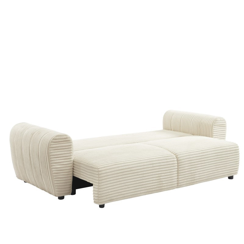 Canapé droit convertible 3 places en velours côtelé beige
