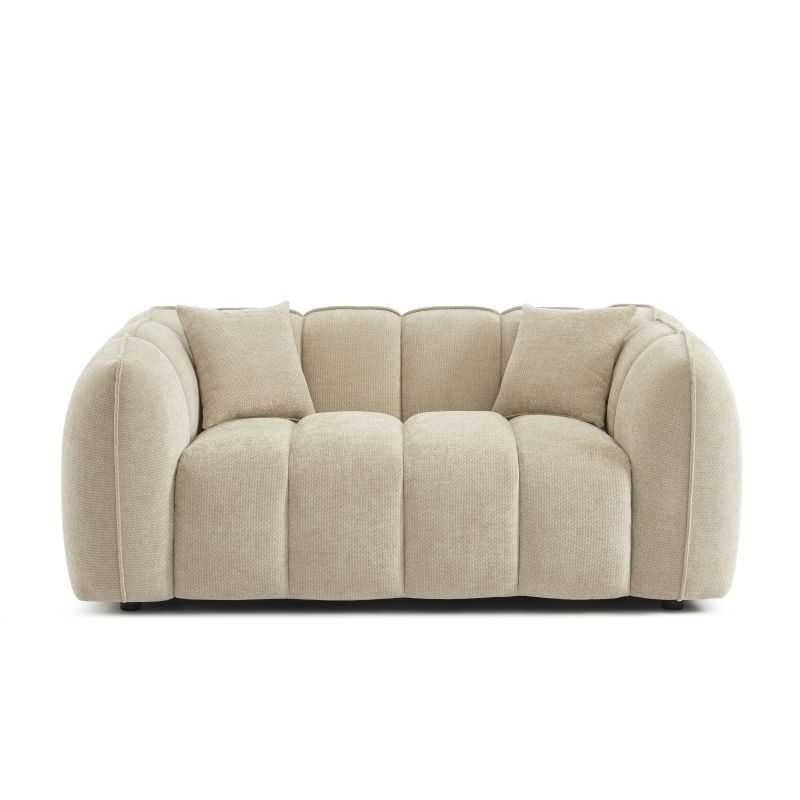 Canapé droit 2 places en tissu chenille beige