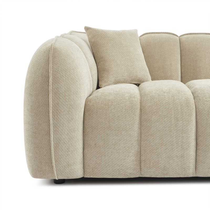 Canapé droit 3 places en tissu chenille beige