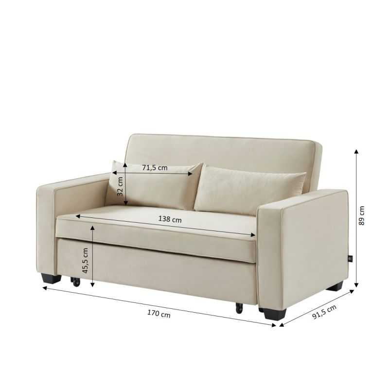 Canapé droit convertible 3 places en velours beige