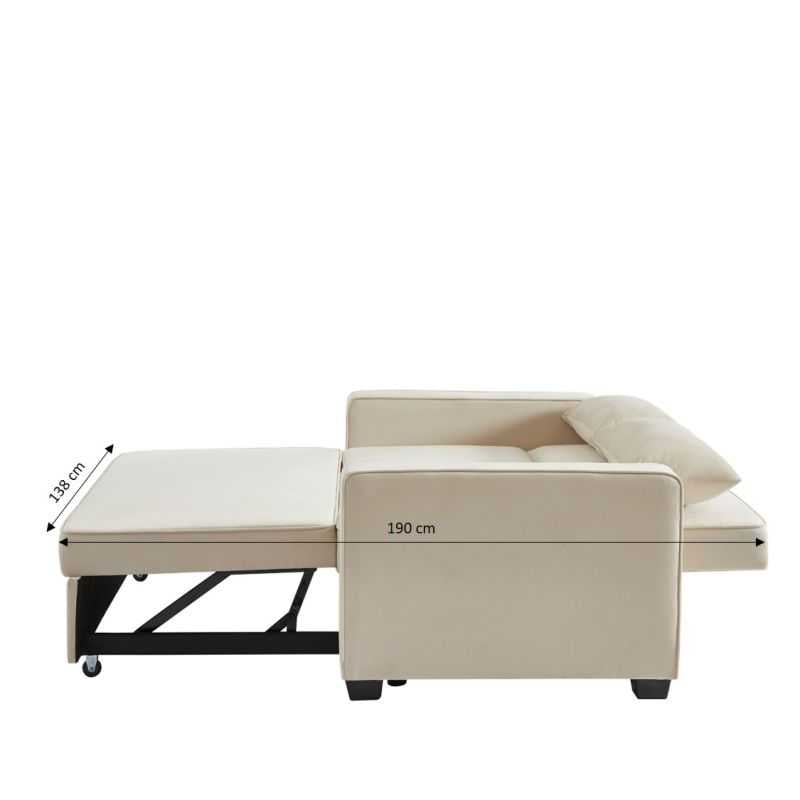 Canapé droit convertible 3 places en velours beige