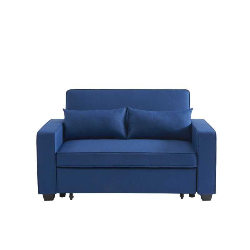 Canapé droit convertible 2 places en tissu bleu électrique