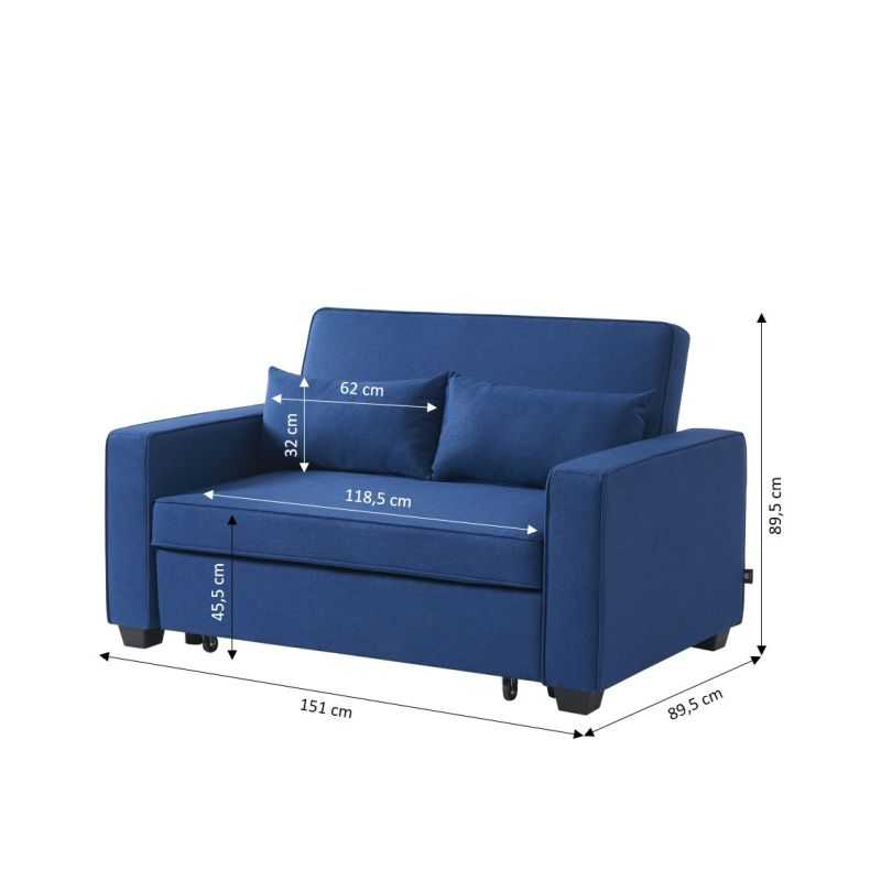 Canapé droit convertible 2 places en tissu bleu électrique