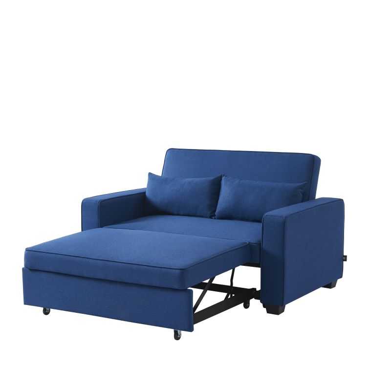 Canapé droit convertible 2 places en tissu bleu électrique