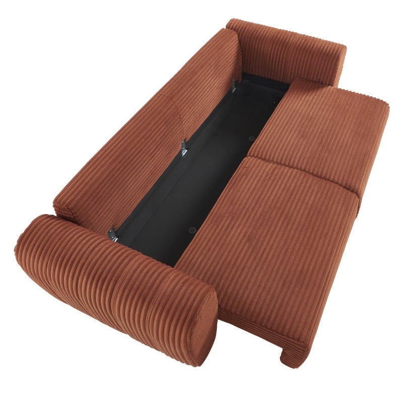 Canapé convertible 234cm 3 places en velours côtelé terracotta