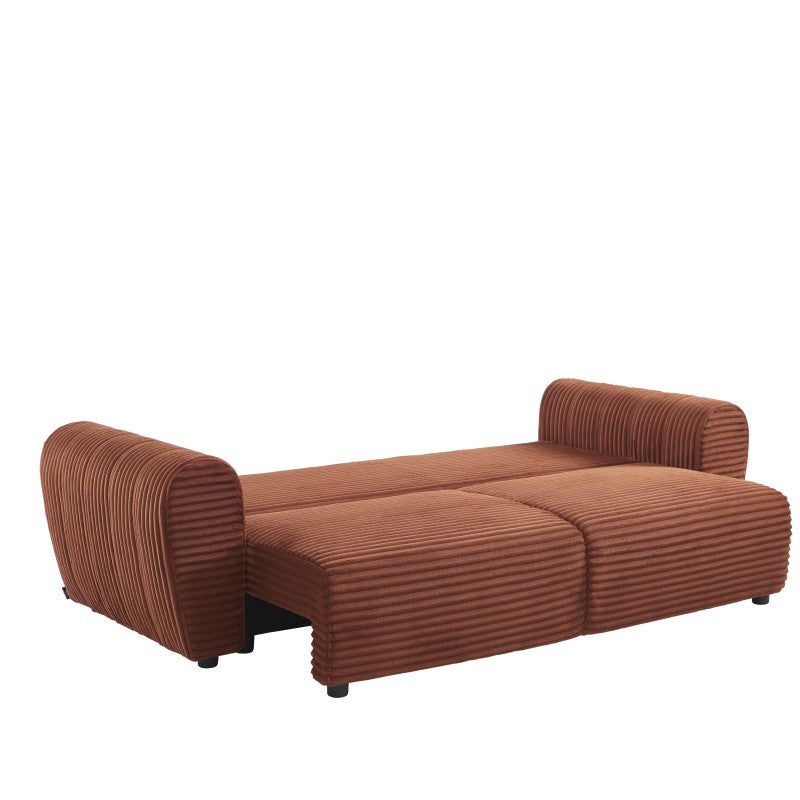 Canapé convertible 234cm 3 places en velours côtelé terracotta
