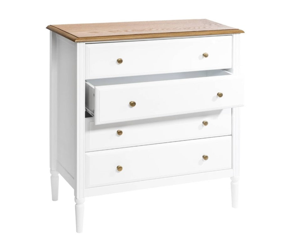 Commode 4 tiroirs blanc et bois