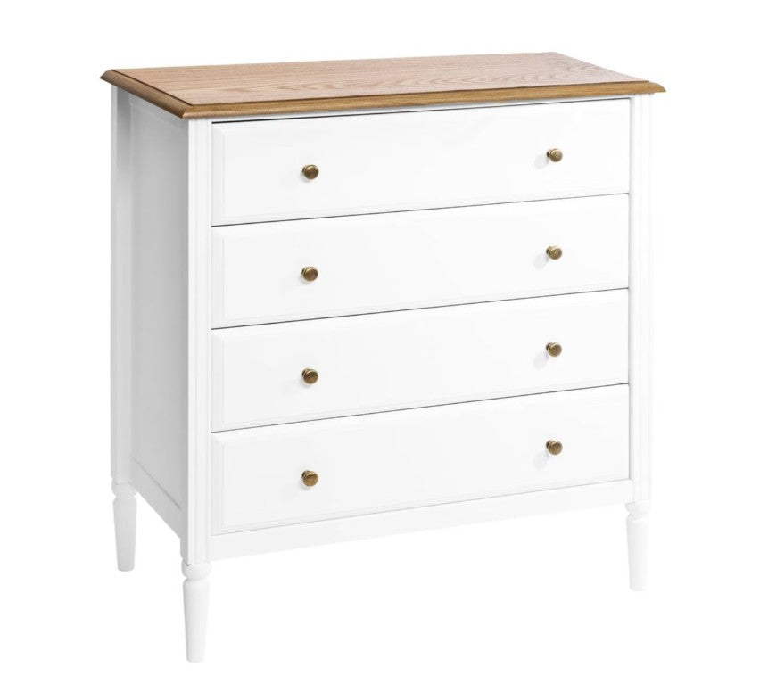 Commode 4 tiroirs blanc et bois