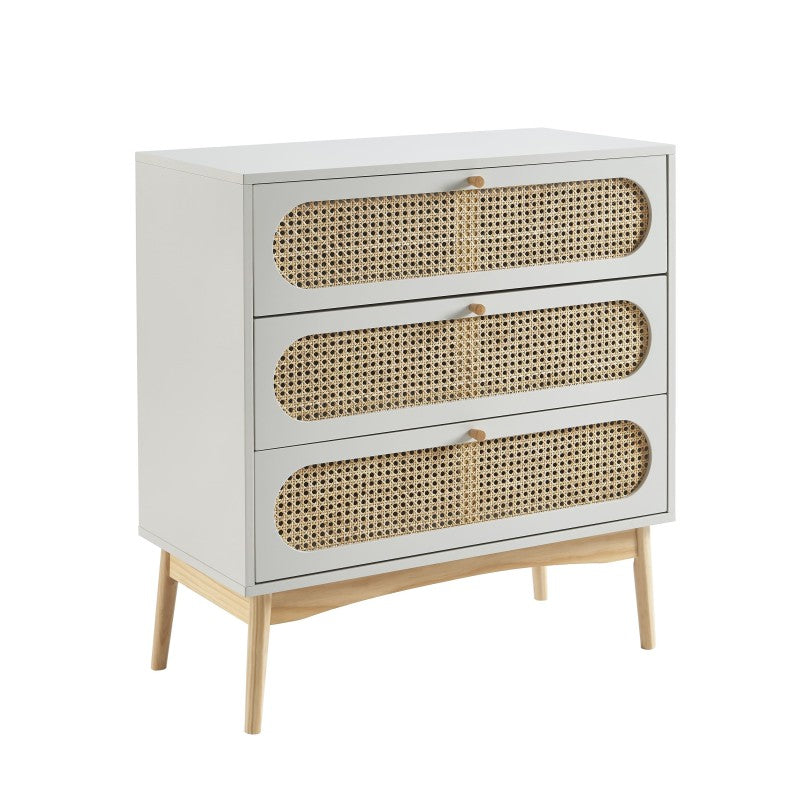 Commode 3 tiroirs cannage rotin gris