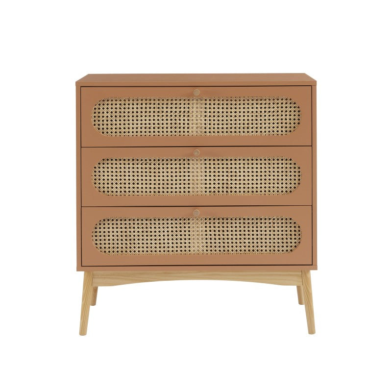 Commode 3 tiroirs cannage rotin terracotta