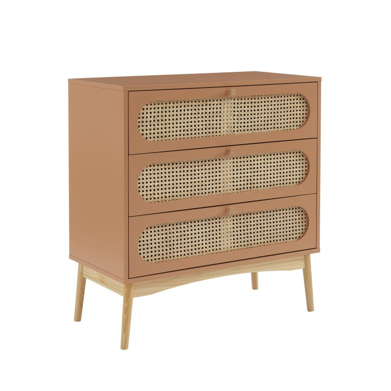 Commode 3 tiroirs cannage rotin terracotta