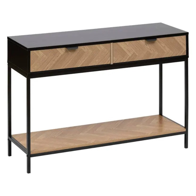 Console 2 tiroirs effet pin naturel et noir