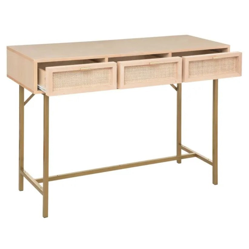 Console avec 3 tiroirs en cannage rotin