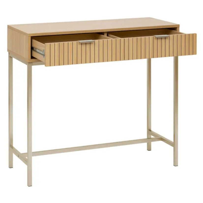 Console 2 tiroirs effet bois naturel
