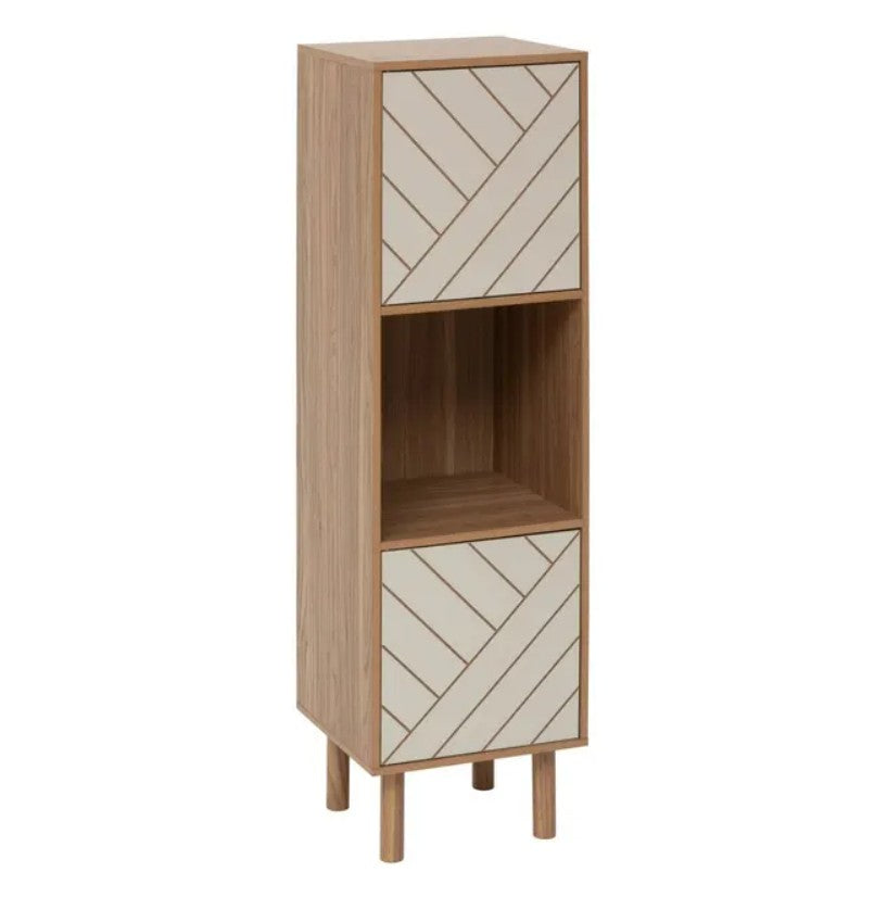 Étagère colonne 2 portes bois et motif rayé