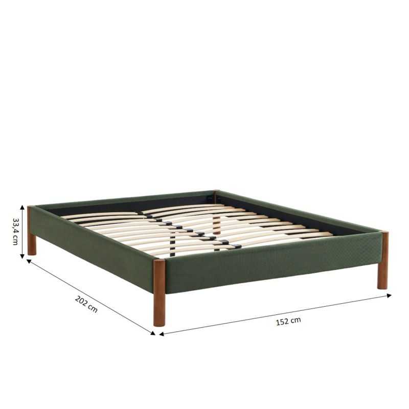 Lit 140x190 en velours côtelé kaki sommier inclus