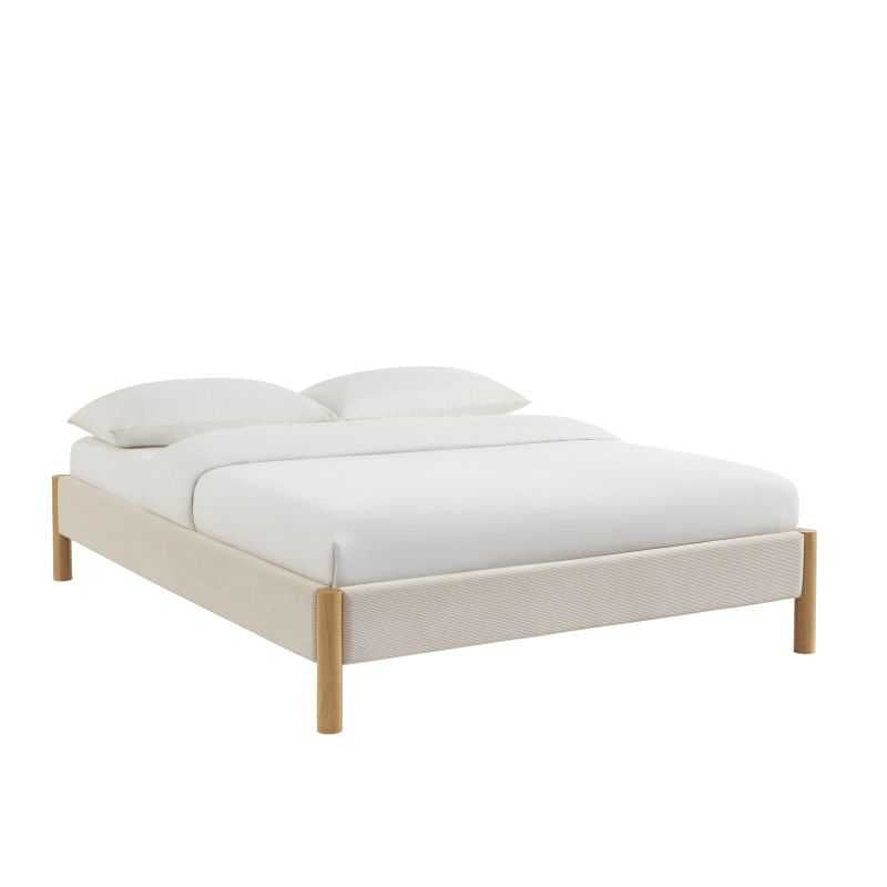Lit 140x190 en velours côtelé beige sommier inclus