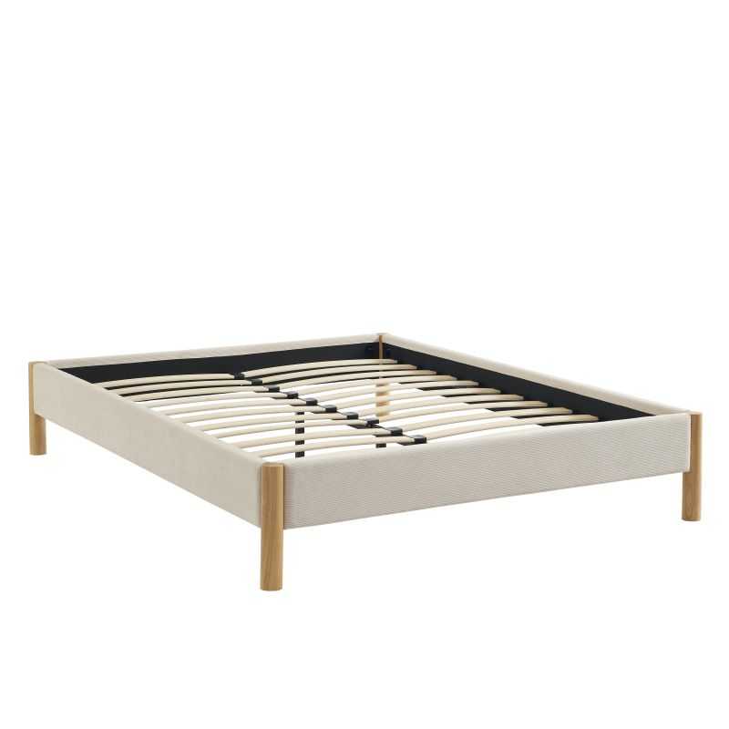 Lit 140x190 en velours côtelé beige sommier inclus