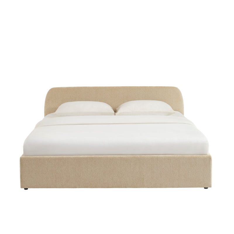 Lit coffre 180x200 en tissu chenille beige sommier inclus