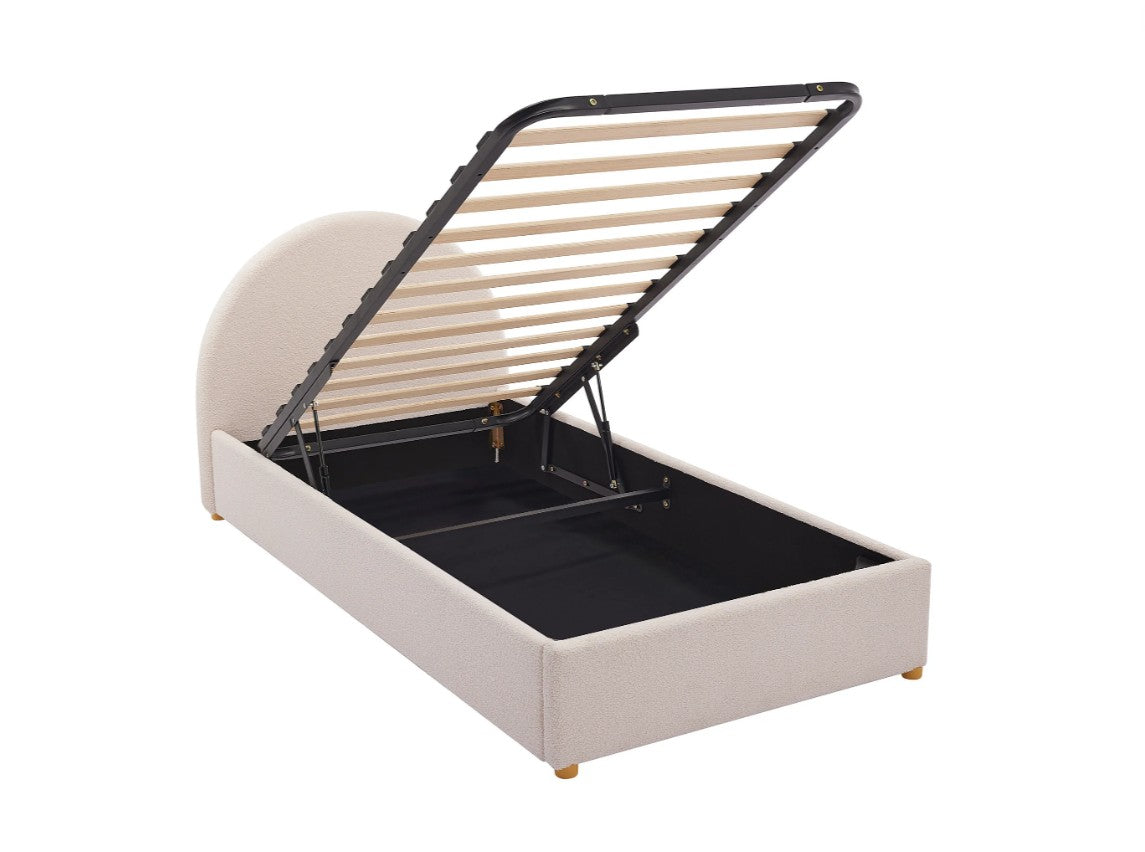 Lit coffre 90x190cm tissu bouclette crème