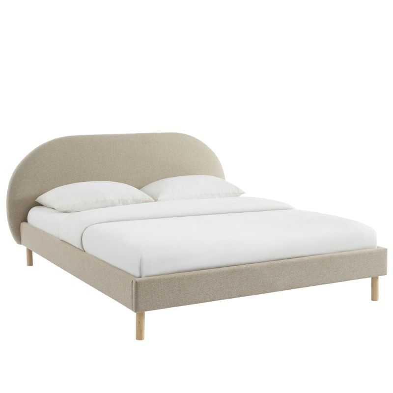 Lit 160x200 en tissu grège sommier inclus