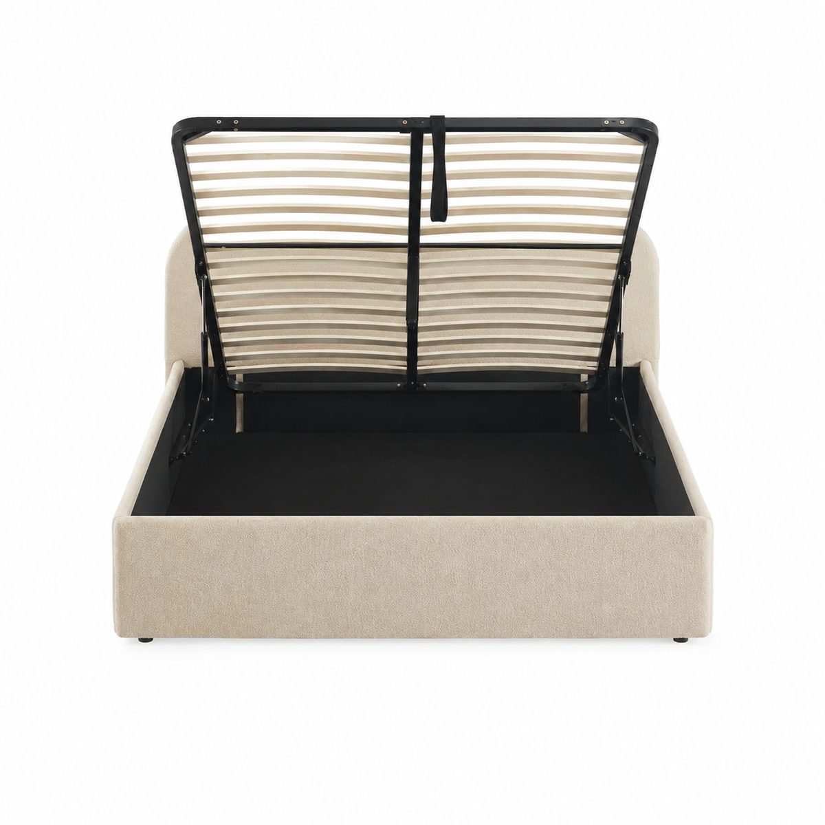 Lit coffre 160x200 en tissu beige sommier inclus