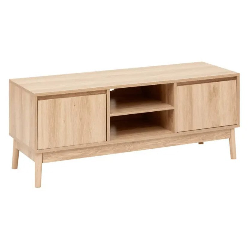 Meuble TV avec 2 placards effet chêne naturel