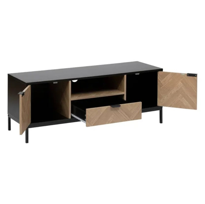 Meuble TV 2 portes effet bois et noir
