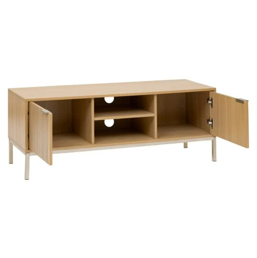 Meuble TV avec 2 placards effet bois naturel