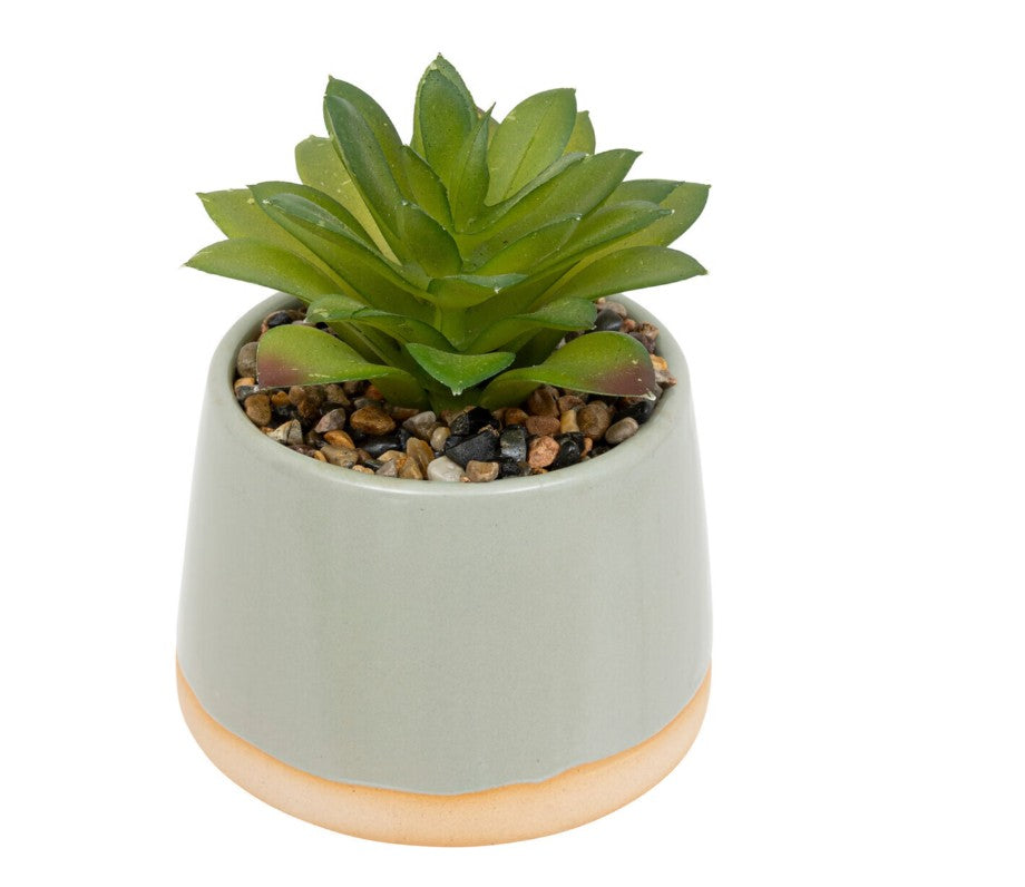 Plante artificielle en pot céramique bleu clair H.12cm