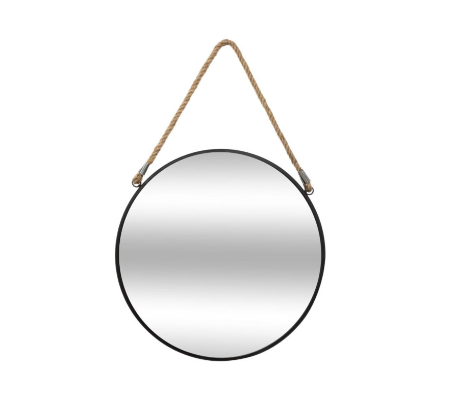 Miroir en métal noir avec corde D.38cm