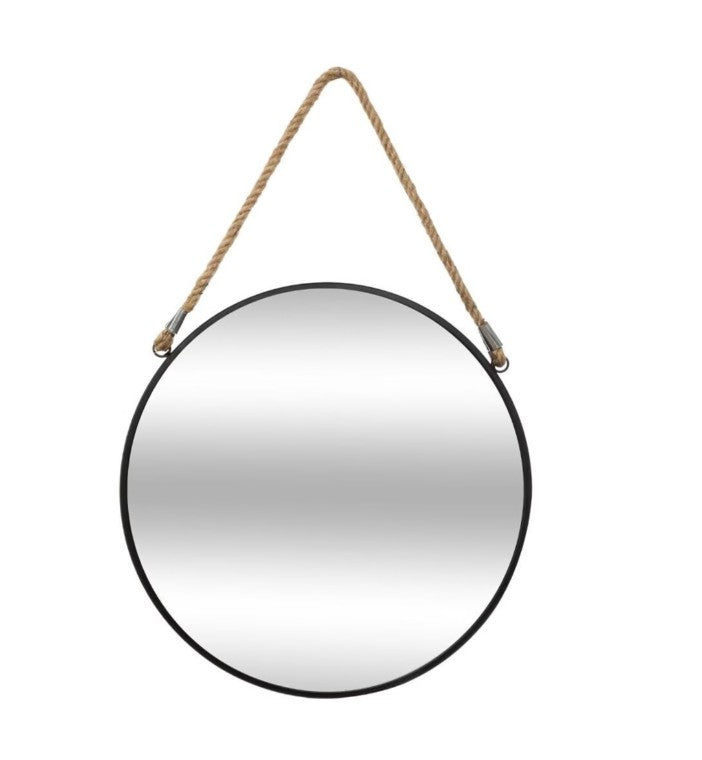 Miroir en métal noir avec corde