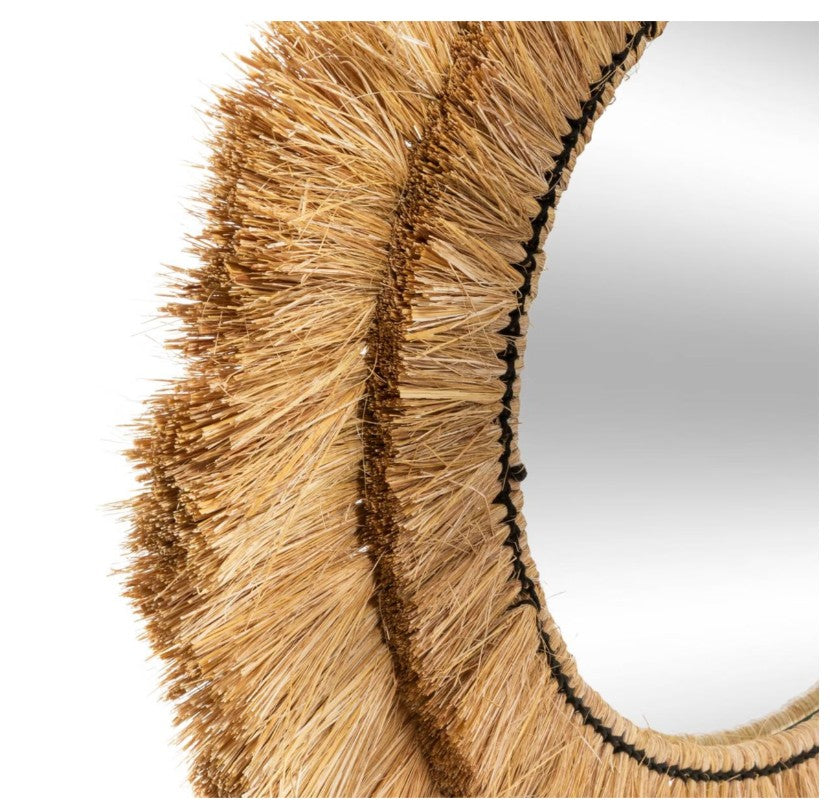 Miroir rond en brin de raphia