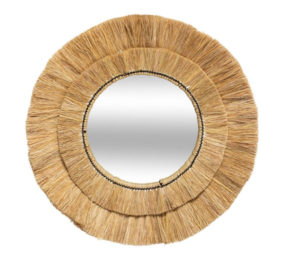 Miroir rond en brin de raphia