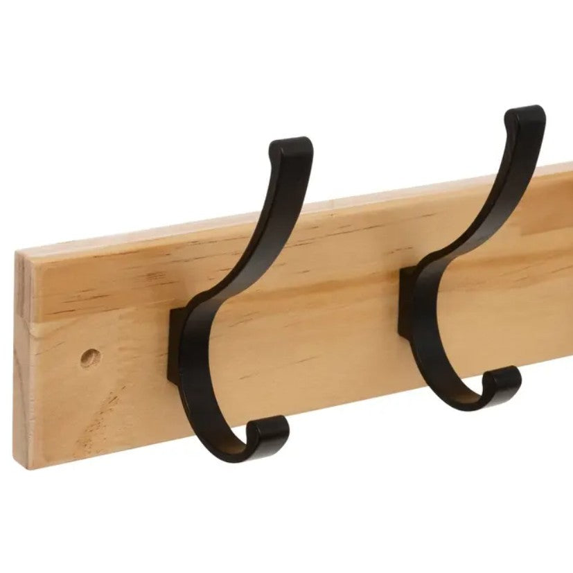Patère 6 têtes incurvées en métal noir et bois