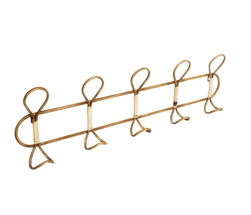 Patère 5 crochets en métal et rotin