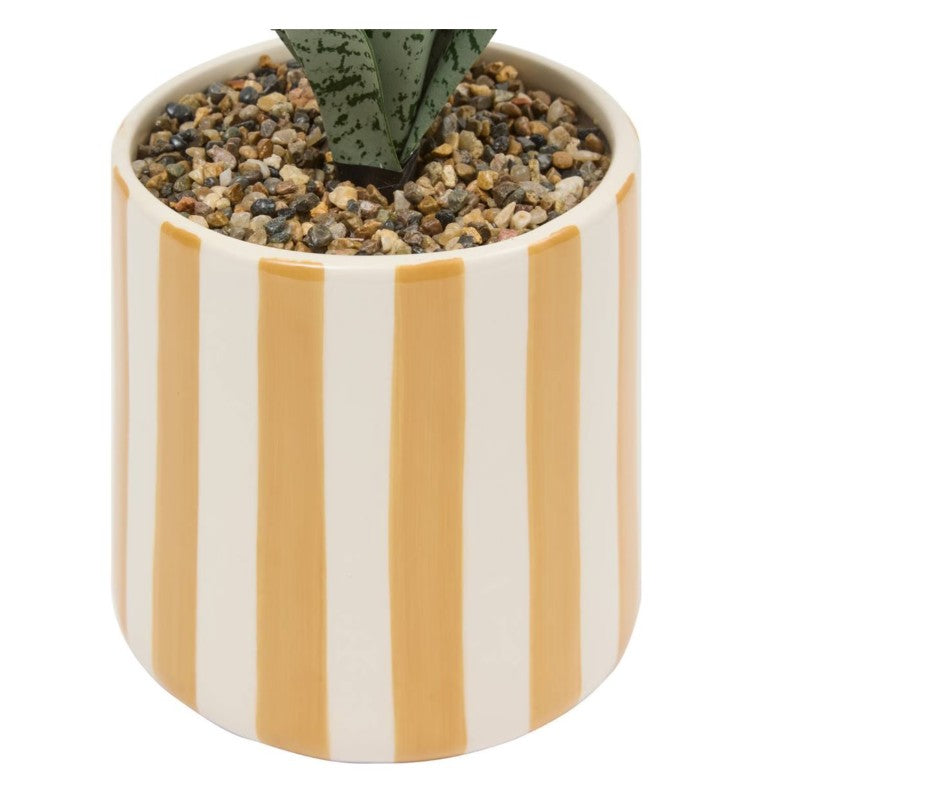 Plante artificielle en pot rayures blanches et jaunes H.38cm