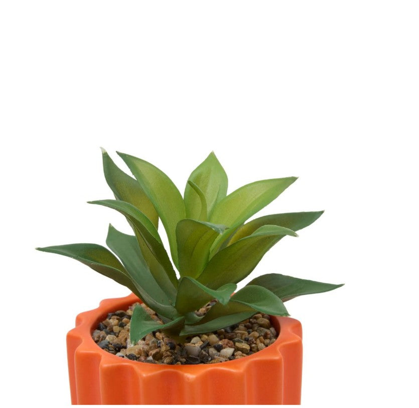 Plante artificielle en pot strié orange H.15cm