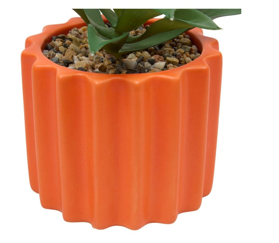 Plante artificielle en pot strié orange H.15cm