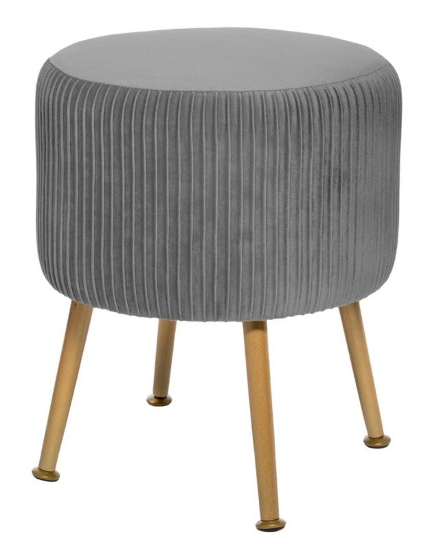 Pouf rond en velours côtelé gris