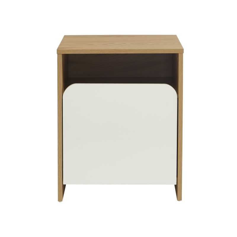Table de chevet effet chêne et porte blanche