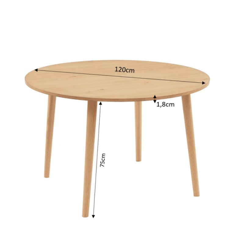 Table à manger ronde placage chêne