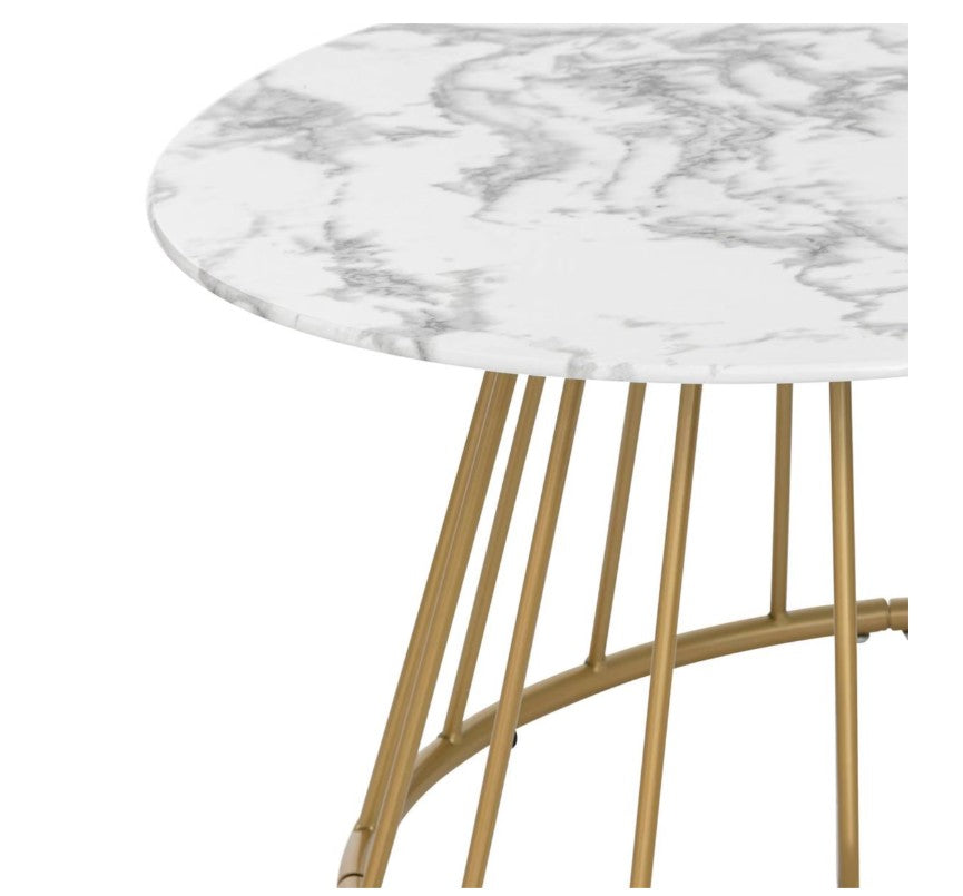 Table basse ronde effet marbre blanc