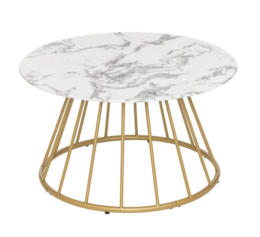 Table basse ronde effet marbre blanc