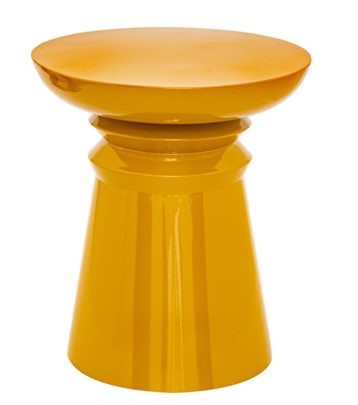 Table d'appoint totem en métal jaune moutarde